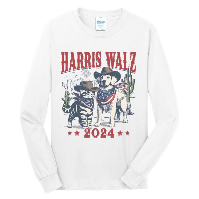 Harris Walz Cowboy This Childless Cat Dog Lady Kamala Tall Long Sleeve T-Shirt