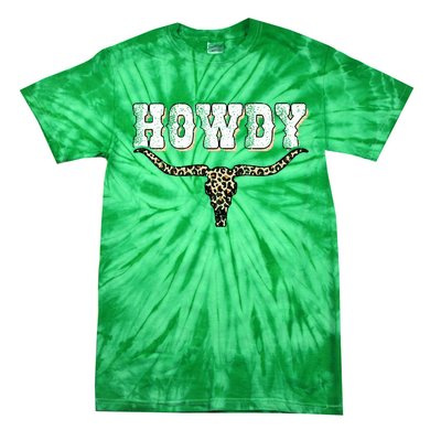 Howdy Western Country Southern Cow Skull Rodeo Bull Cowgirl Tie-Dye T-Shirt