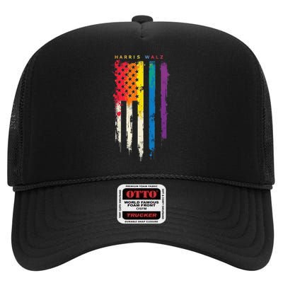 Harris Walz Colorful Streak Gift High Crown Mesh Back Trucker Hat