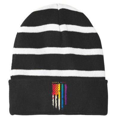 Harris Walz Colorful Streak Gift Striped Beanie with Solid Band