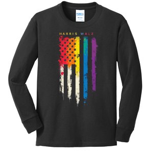 Harris Walz Colorful Streak Gift Kids Long Sleeve Shirt