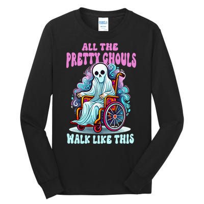 Halloween Wheelchair Costume Handicap Joke Ghouls Walk Like Tall Long Sleeve T-Shirt