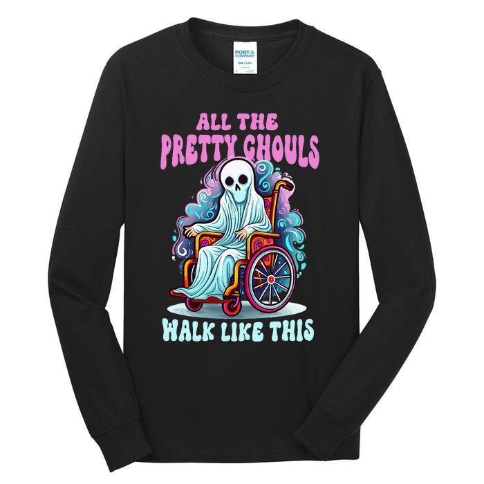 Halloween Wheelchair Costume Handicap Joke Ghouls Walk Like Tall Long Sleeve T-Shirt