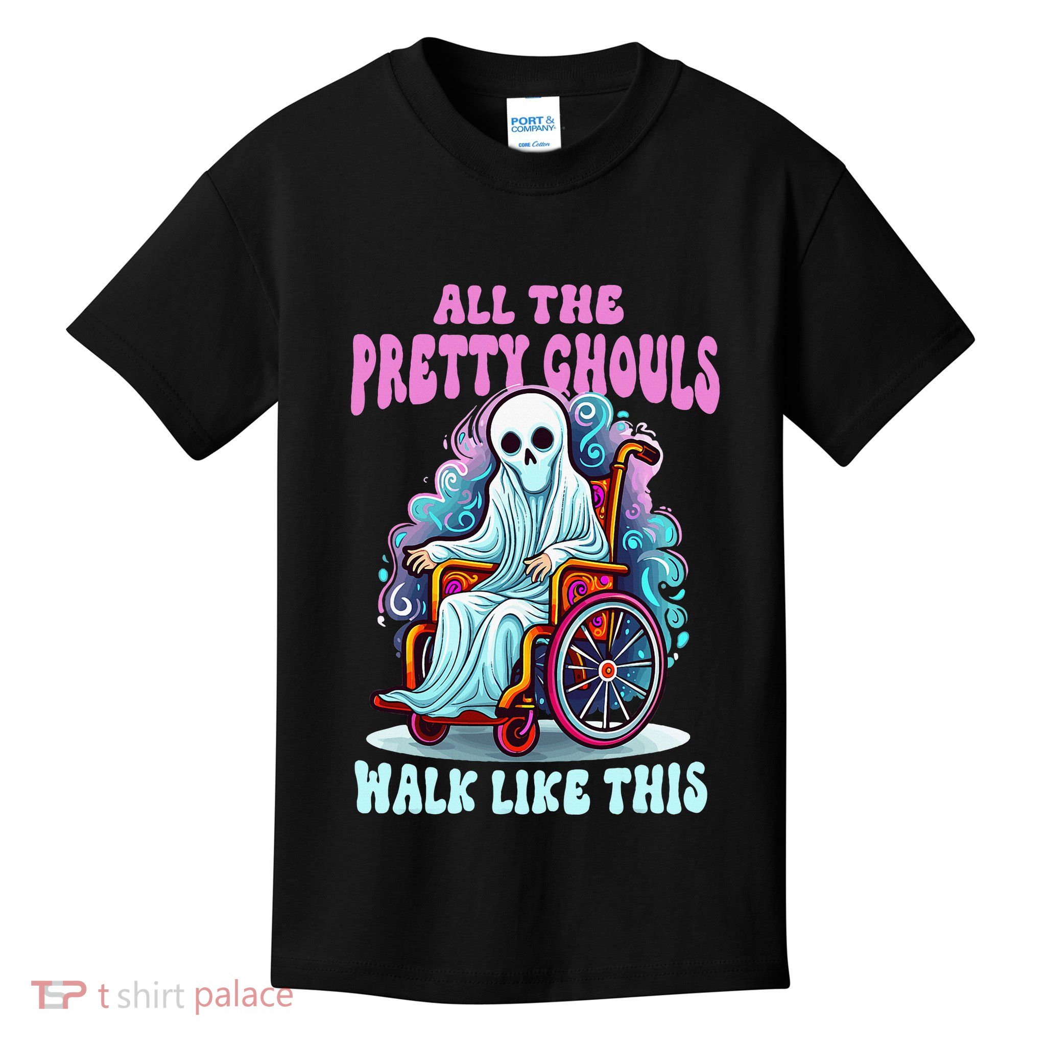 Halloween Wheelchair Costume Handicap Joke Ghouls Walk Like Kids T-Shirt