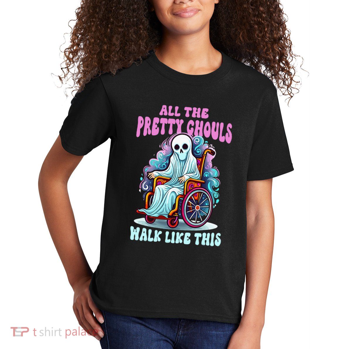 Halloween Wheelchair Costume Handicap Joke Ghouls Walk Like Kids T-Shirt