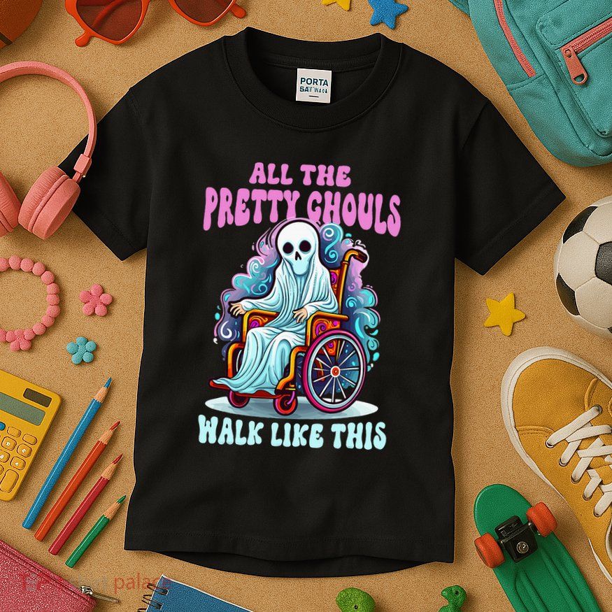 Halloween Wheelchair Costume Handicap Joke Ghouls Walk Like Kids T-Shirt