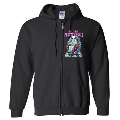 Halloween Wheelchair Costume Handicap Joke Ghouls Walk Like Full Zip Hoodie