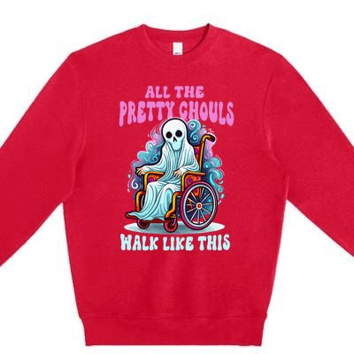 Halloween Wheelchair Costume Handicap Joke Ghouls Walk Like Premium Crewneck Sweatshirt