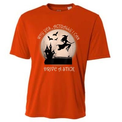 Halloween Witch Costume Why Yes Actually I Can Drive A Stick Cooling Performance Crew T-Shirt