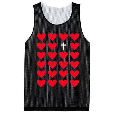 Hearts With Cross Christian Religious Valentines Day Jesus Mesh Reversible Basketball Jersey Tank
