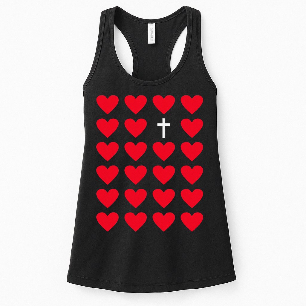 Hearts With Cross Christian Religious Valentines Day Jesus Womens Tank Top