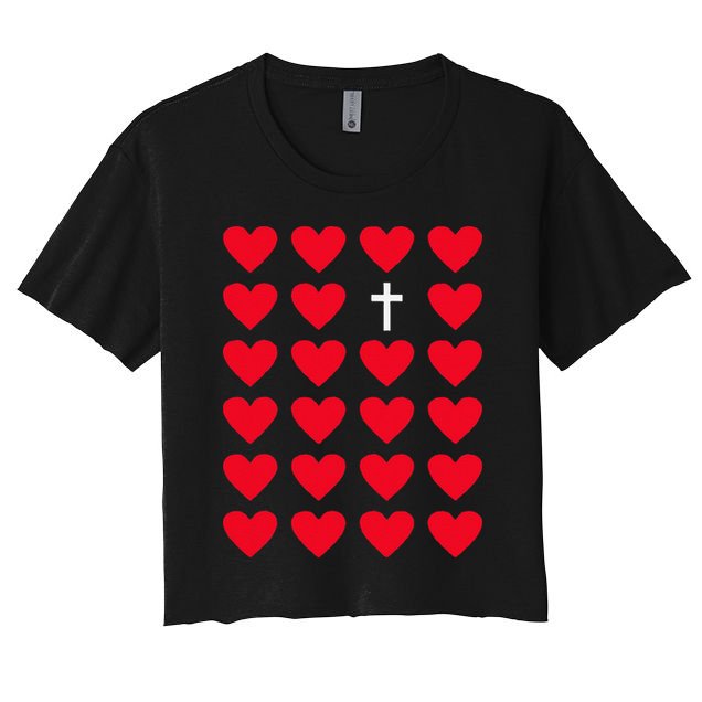 Hearts With Cross Christian Religious Valentines Day Jesus Crop Top