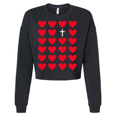 Hearts With Cross Christian Religious Valentines Day Jesus Cropped Pullover Crew