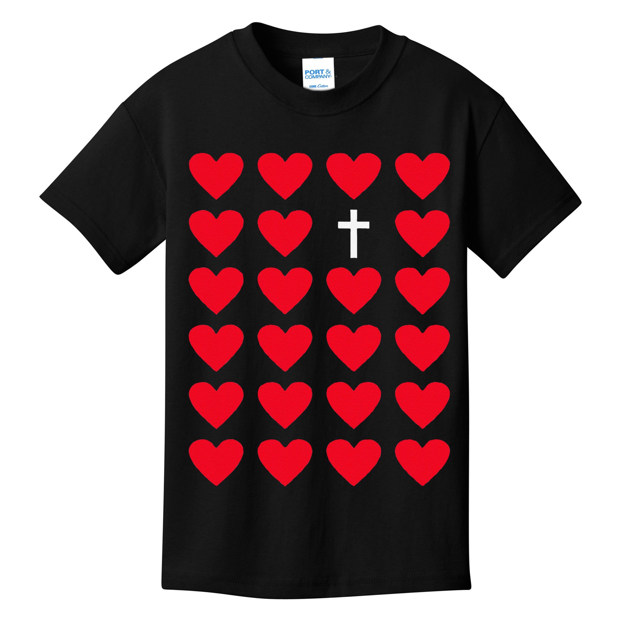 Hearts With Cross Christian Religious Valentines Day Jesus Kids T-Shirt