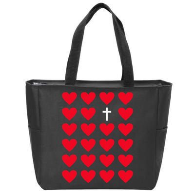 Hearts With Cross Christian Religious Valentines Day Jesus Zip Tote Bag