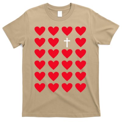 Hearts With Cross Christian Religious Valentines Day Jesus T-Shirt