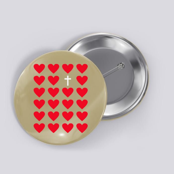 Hearts With Cross Christian Religious Valentines Day Jesus Button
