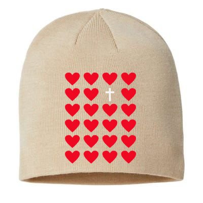 Hearts With Cross Christian Religious Valentines Day Jesus Sustainable Beanie