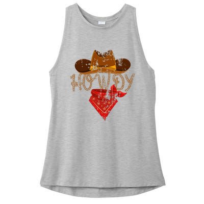 Howdy Western Cowboy Classic Fit Black PolyCotton Ladies PosiCharge Tri-Blend Wicking Tank