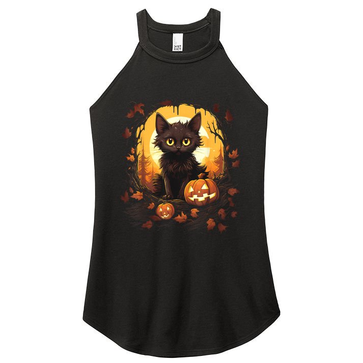 Halloween Witch Cat Pumpkin Cute Moon JackOLantern Costume Women's Perfect Tri Rocker Tank