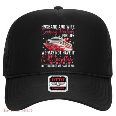 Husband Wife Cruising Anniversary Trip 2025 Honeymoon Love High Crown Mesh Back Trucker Hat