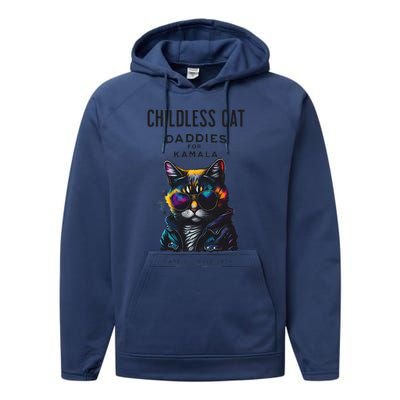 Harris Waltz Childless Cat Daddies For Kamala President 2024 Performance Fleece Hoodie