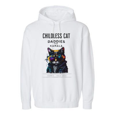 Harris Waltz Childless Cat Daddies For Kamala President 2024 Garment-Dyed Fleece Hoodie