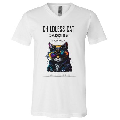 Harris Waltz Childless Cat Daddies For Kamala President 2024 V-Neck T-Shirt