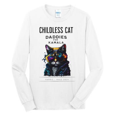 Harris Waltz Childless Cat Daddies For Kamala President 2024 Tall Long Sleeve T-Shirt