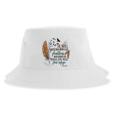 He Will Cover You With His Feathers And Under His Wings Psalm 91:4 Sustainable Bucket Hat