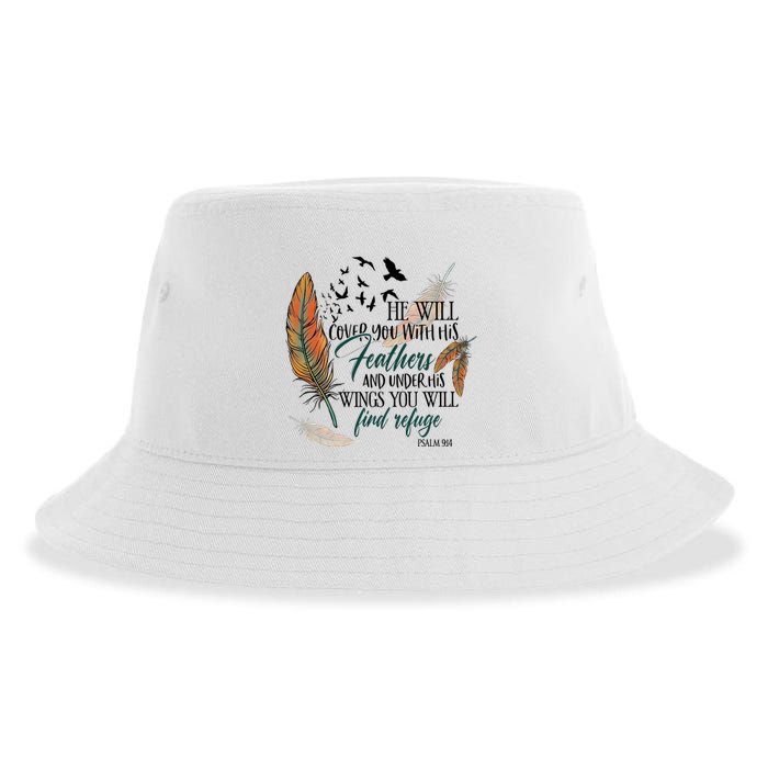 He Will Cover You With His Feathers And Under His Wings Psalm 91:4 Sustainable Bucket Hat