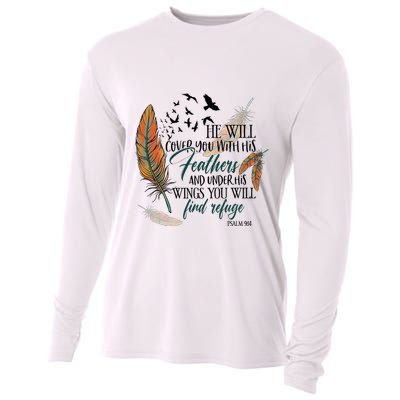 He Will Cover You With His Feathers And Under His Wings Psalm 91:4 Cooling Performance Long Sleeve Crew