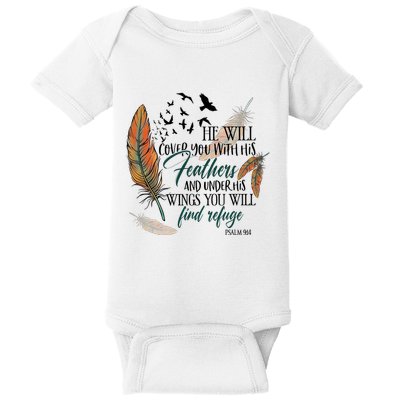 He Will Cover You With His Feathers And Under His Wings Psalm 91:4 Baby Bodysuit