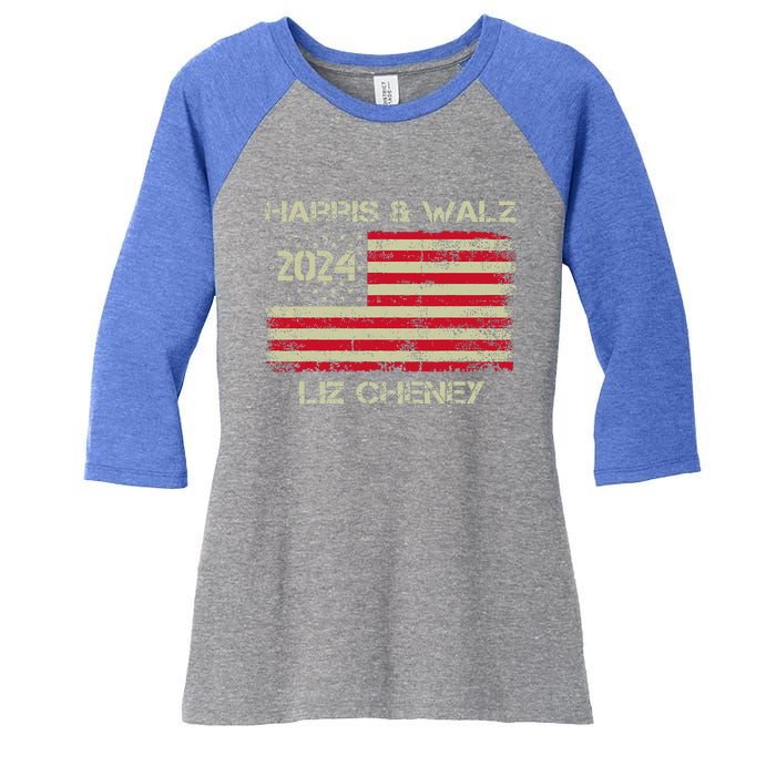 Harris Walz Cheney 2024 Thank You Liz Democracy Women's Tri-Blend 3/4-Sleeve Raglan Shirt