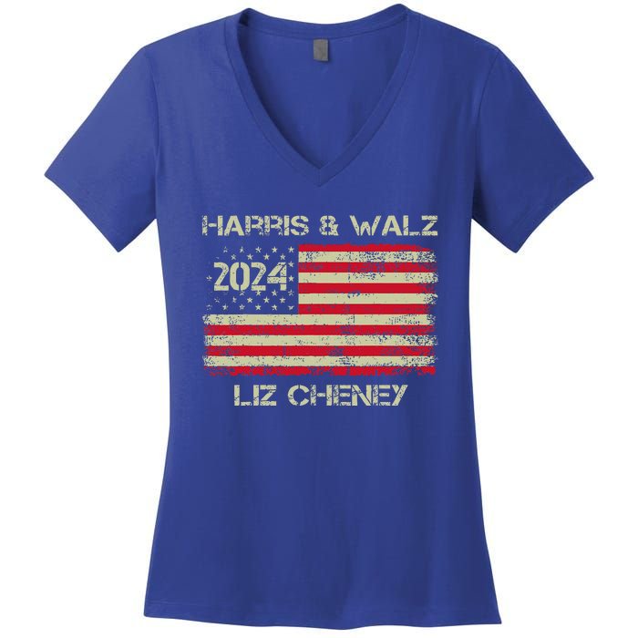 Harris Walz Cheney 2024 Thank You Liz Democracy Women's V-Neck T-Shirt