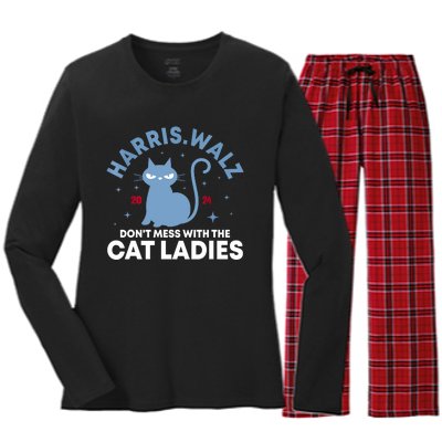 Harris Waltz Dont Mess With The Cat Ladies Kamala Tim Walz Gift Women's Long Sleeve Flannel Pajama Set 