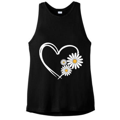 Heart With Daisy Flowers Daisies With Heart Outline Ladies PosiCharge Tri-Blend Wicking Tank