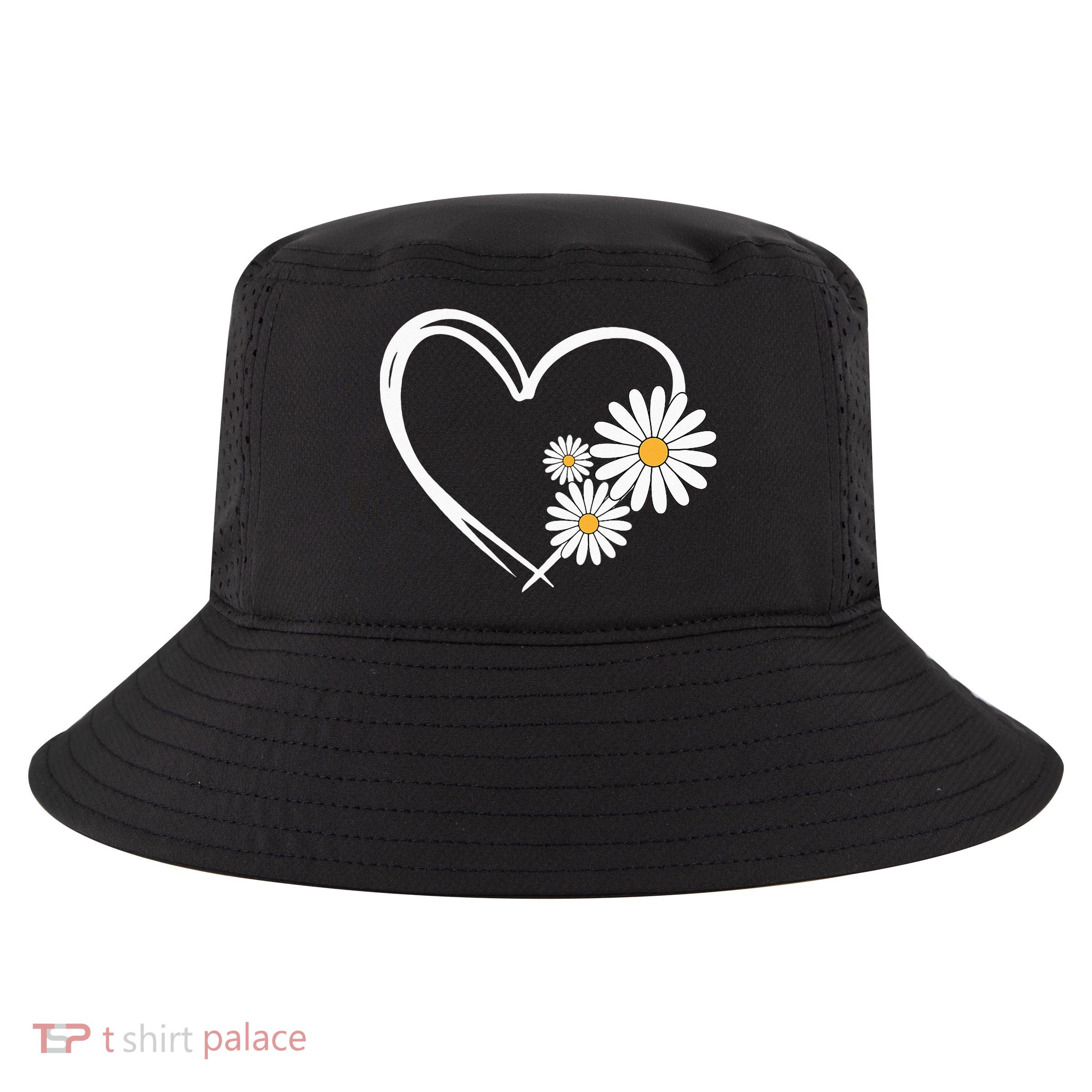 Heart With Daisy Flowers Daisies With Heart Outline Cool Comfort Performance Bucket Hat