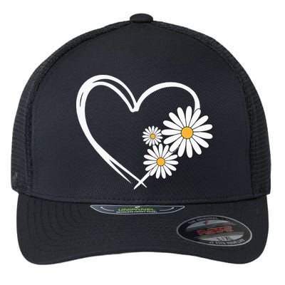 Heart With Daisy Flowers Daisies With Heart Outline Flexfit Unipanel Trucker Cap
