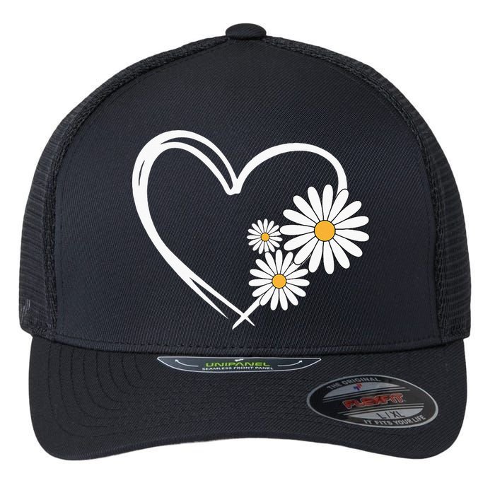 Heart With Daisy Flowers Daisies With Heart Outline Flexfit Unipanel Trucker Cap