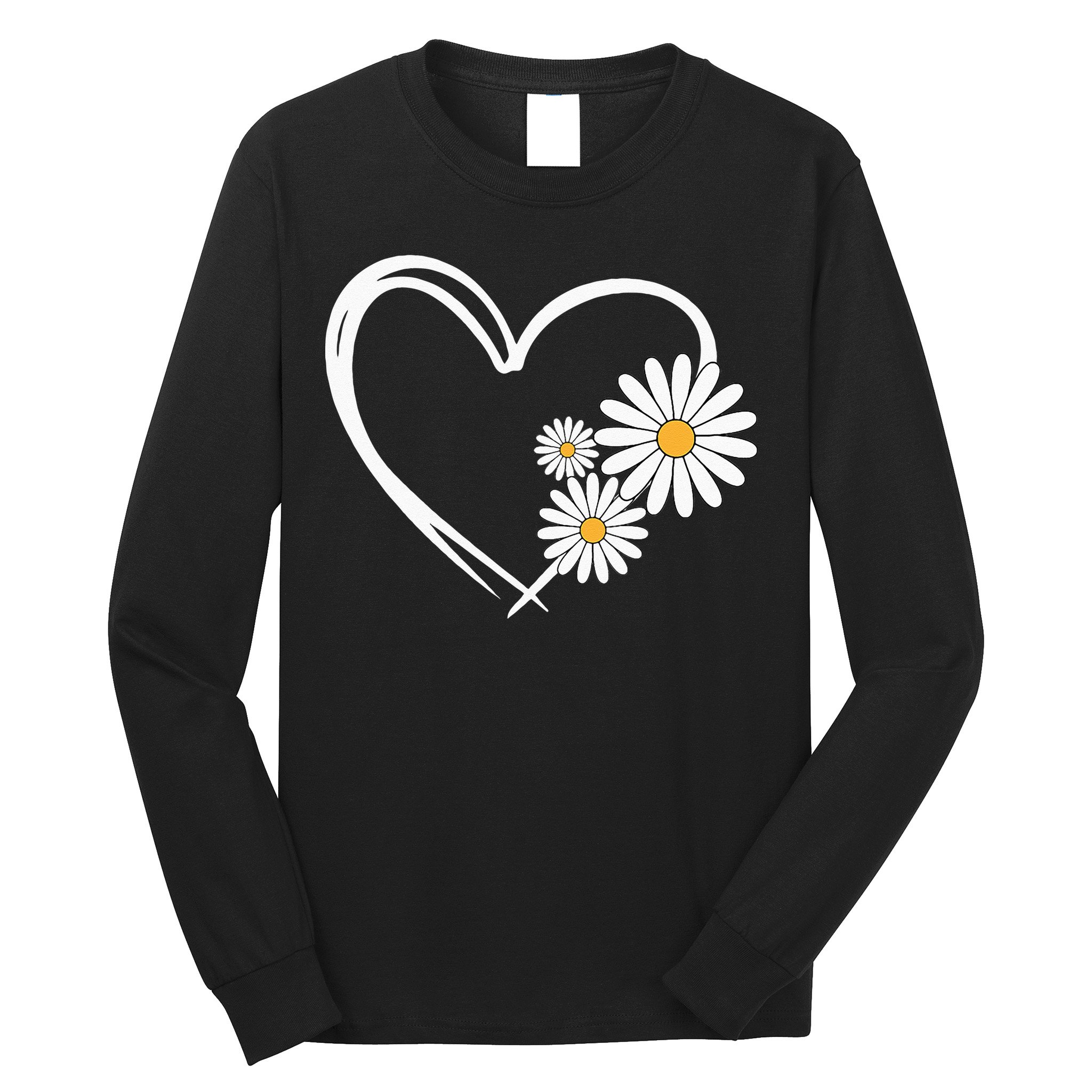 Heart With Daisy Flowers Daisies With Heart Outline Long Sleeve Shirt