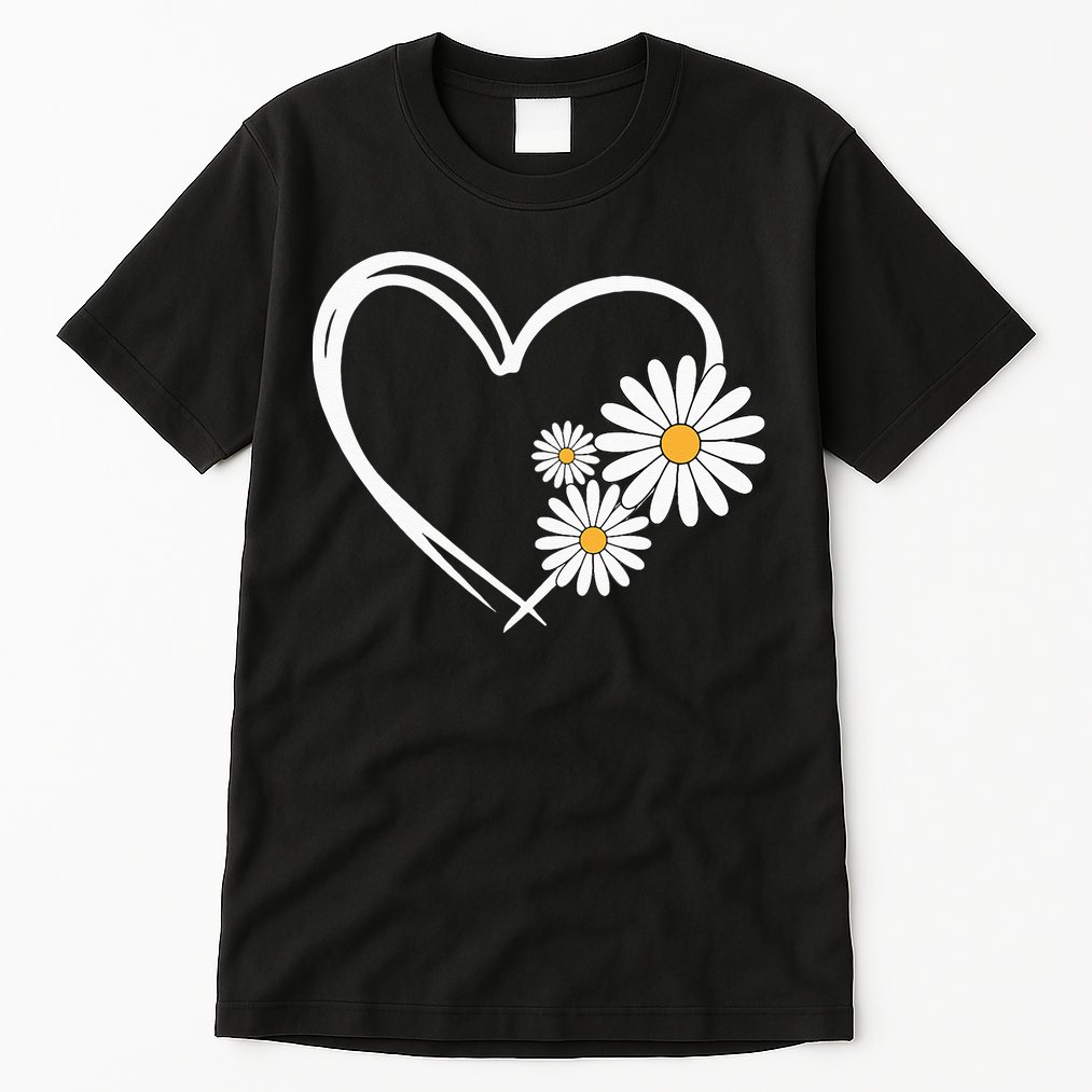 Heart With Daisy Flowers Daisies With Heart Outline Tall T-Shirt
