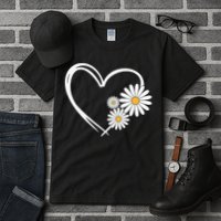 Heart With Daisy Flowers Daisies With Heart Outline Tall T-Shirt