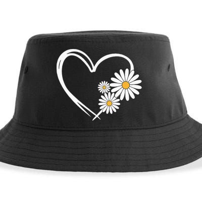 Heart With Daisy Flowers Daisies With Heart Outline Sustainable Bucket Hat