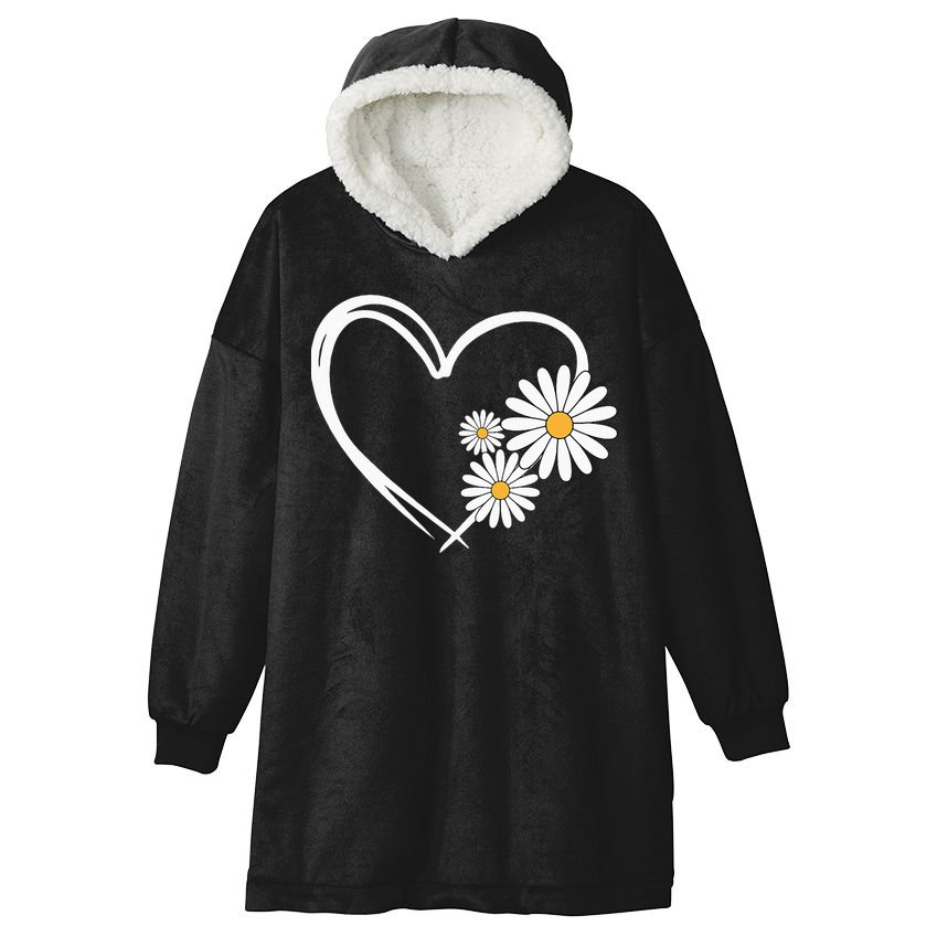Heart With Daisy Flowers Daisies With Heart Outline Hooded Wearable Blanket