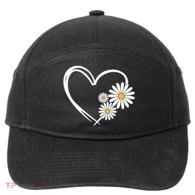 Heart With Daisy Flowers Daisies With Heart Outline 7-Panel Snapback Hat