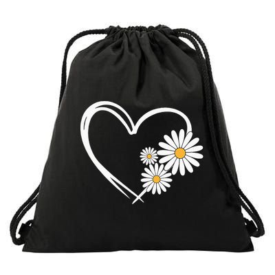 Heart With Daisy Flowers Daisies With Heart Outline Drawstring Bag
