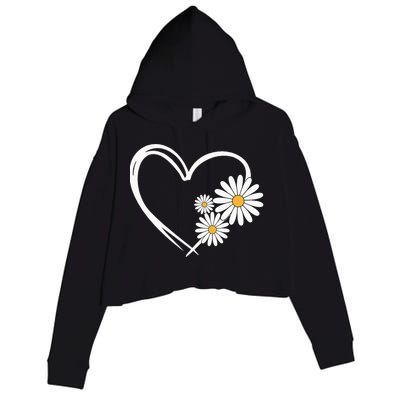 Heart With Daisy Flowers Daisies With Heart Outline Crop Fleece Hoodie