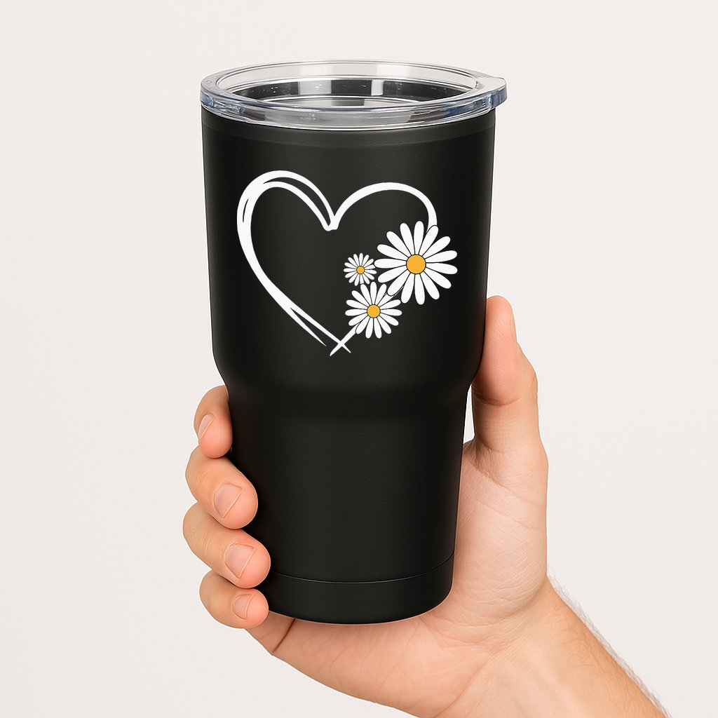 Heart With Daisy Flowers Daisies With Heart Outline Tumbler
