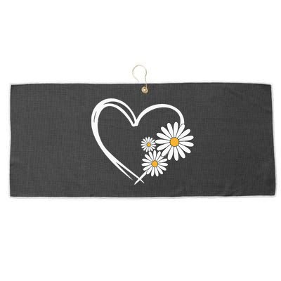 Heart With Daisy Flowers Daisies With Heart Outline Large Microfiber Waffle Golf Towel